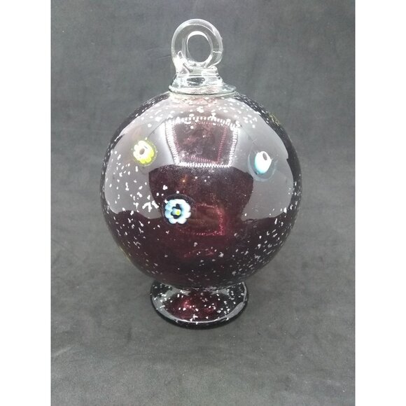 Hand Blown Art Glass Floral Speckled  Pedestal Ornament 5.75" Tall 3" Diameter - Picture 12 of 12